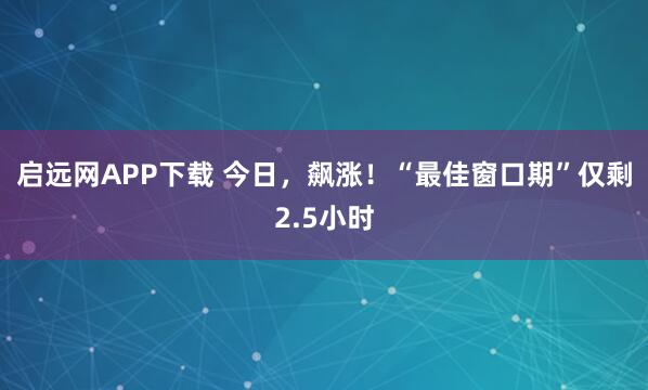 启远网APP下载 今日，飙涨！“最佳窗口期”仅剩2.5小时